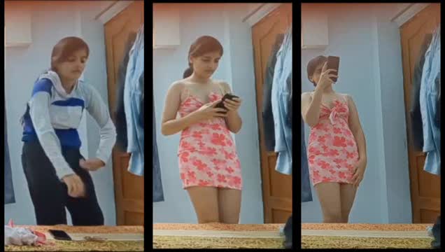 Desi Girl Changes into Cute Dress at Home for Video Call