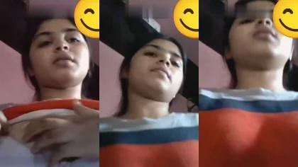 Beautiful Desi Teen Girl Squeezing Her Big Boobs Sucking Niplles Showing Her Bf On Vc Hd Video