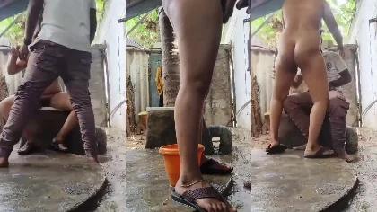 When Tamil Gf Bathing Call Her Near Bf To Fuck Give Blowjob & Fucking Outdoor