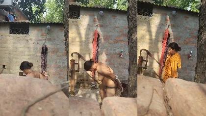 Desi Village Milf Bhabhi Inside Her Home Compound Dress Change After Bath Peeping Her Neighbour By Sidewall Captured