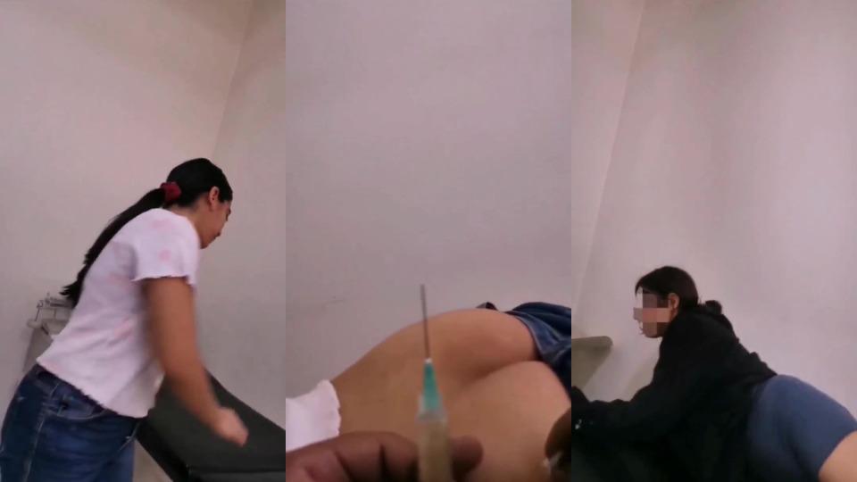 Beautiful Teen Girl’s Pants Down Showing Ass To Doctor For Injection Secretly Captured Button Camera